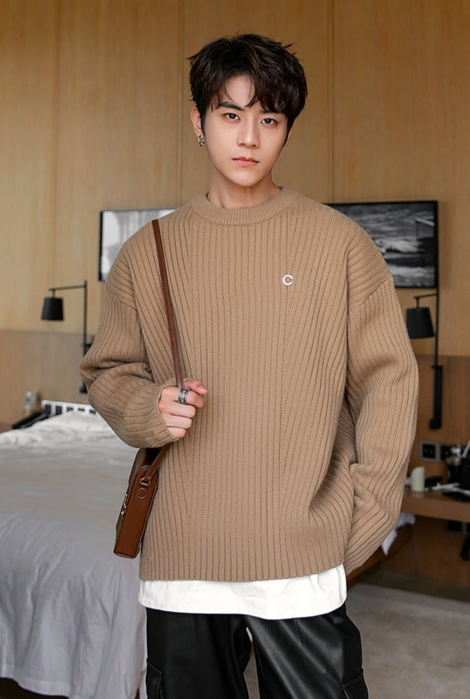 韓国ファッション SELCA-Over -size round neck knit sweater-mselca2023aw585-02