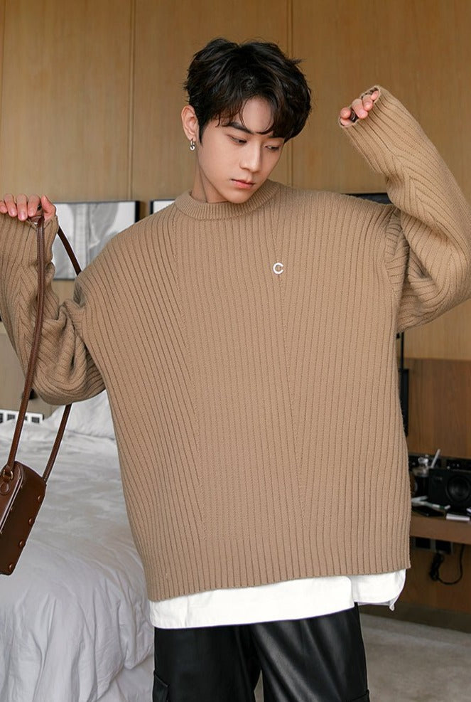 韓国ファッション SELCA-Over -size round neck knit sweater-mselca2023aw585-04