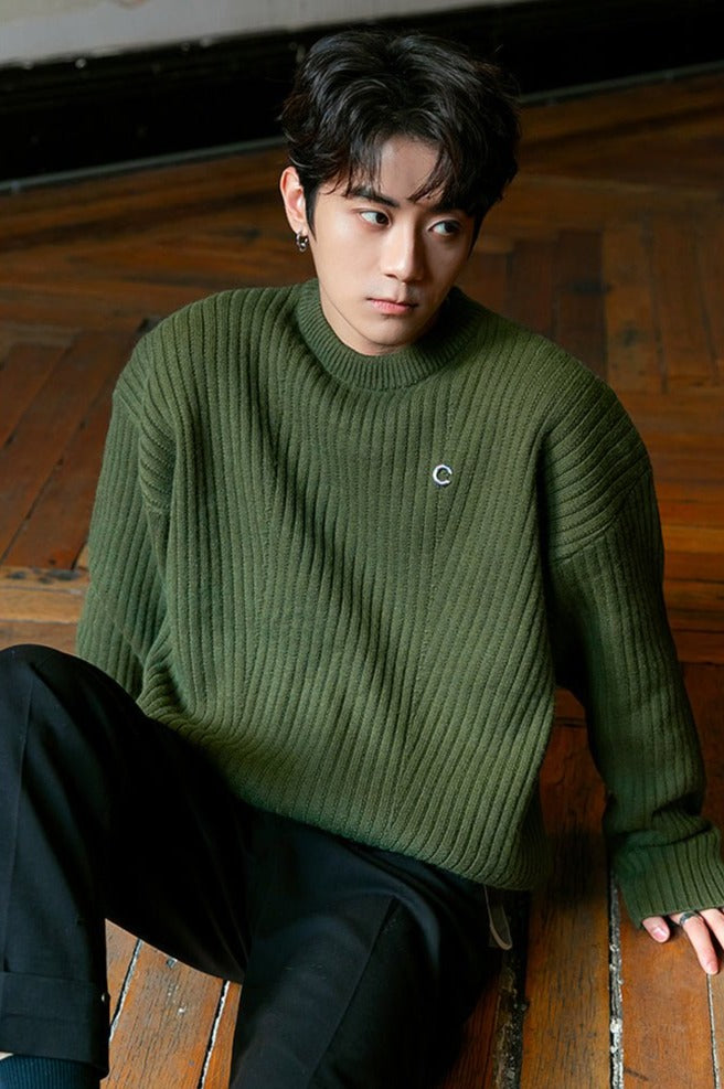韓国ファッション SELCA-Over -size round neck knit sweater-mselca2023aw585-07