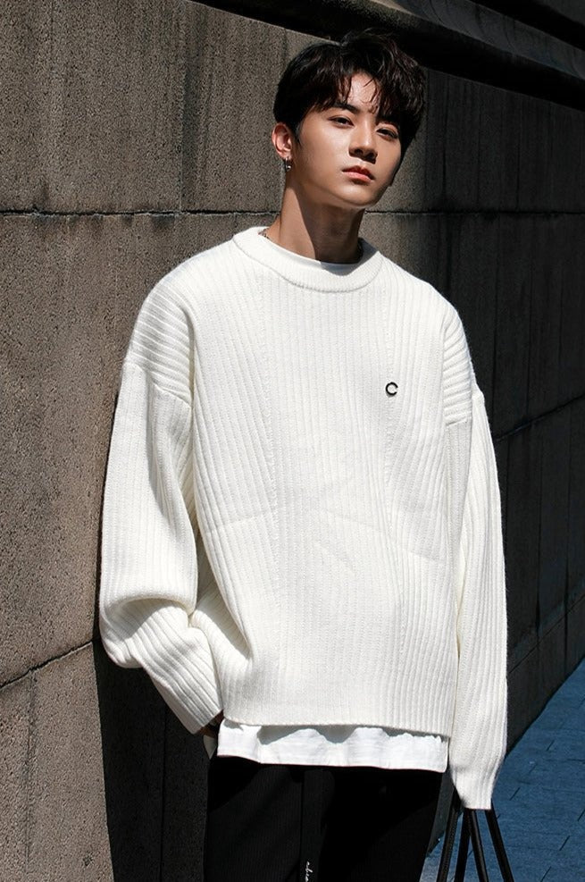 韓国ファッション SELCA-Over -size round neck knit sweater-mselca2023aw585-010