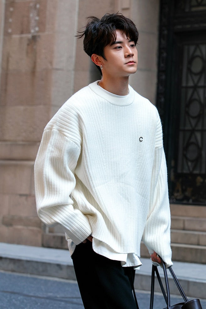 韓国ファッション SELCA-Over -size round neck knit sweater-mselca2023aw585-01