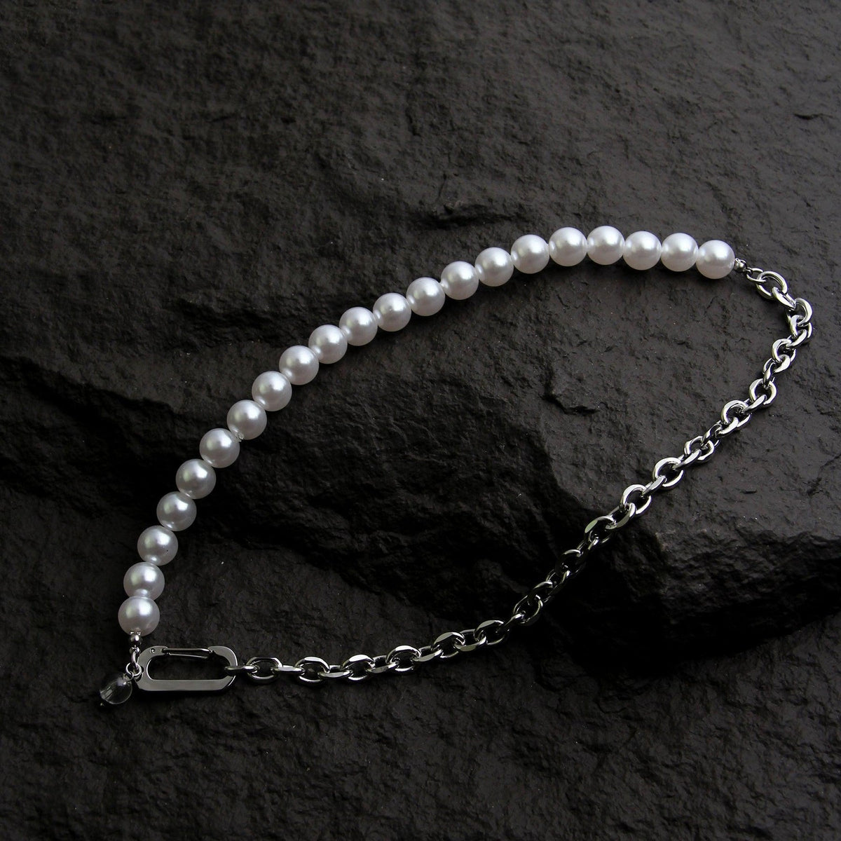韓国ファッション SELCA-Pearl Stitching Titanium Steel Chain Necklace-mselca2023aw592-05