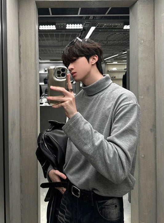 韓国ファッション SELCA-Plain long -sleeved half -turtleneck-mselca2023aw600-01