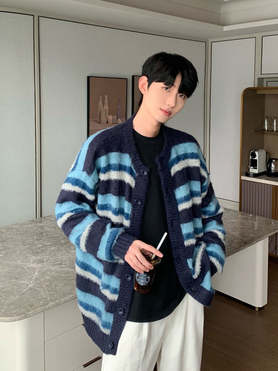 韓国ファッション SELCA-Border pattern knit cardigan-mselca2023aw61-06