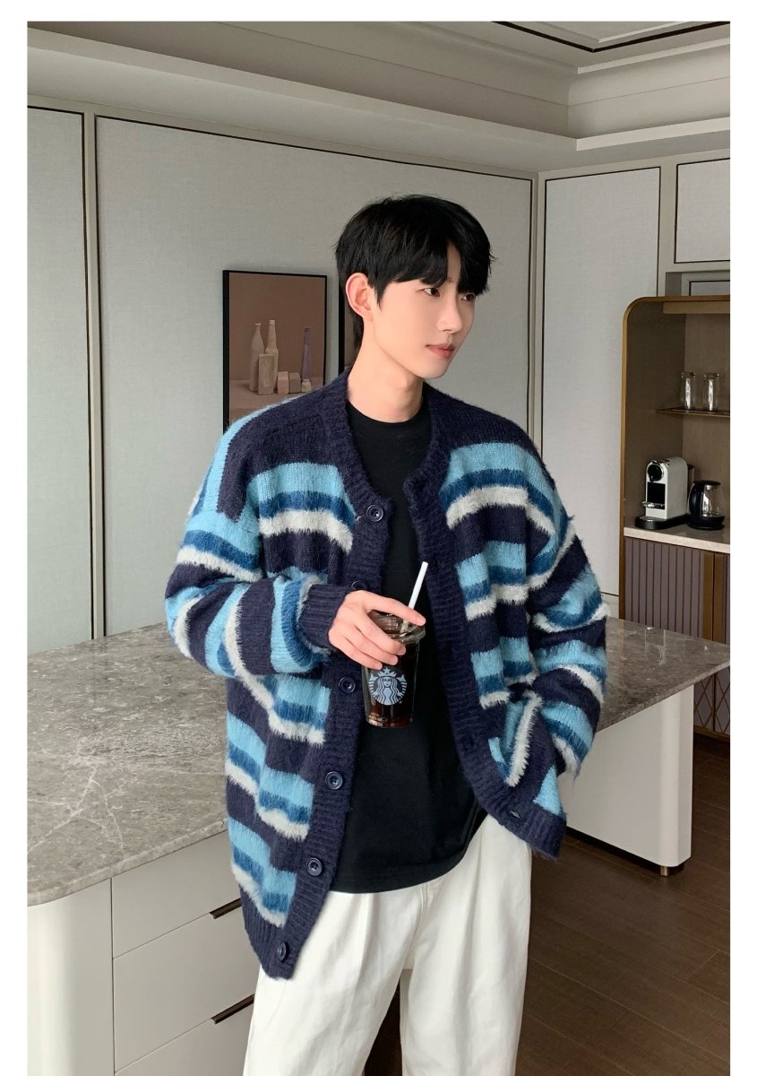韓国ファッション SELCA-Border pattern knit cardigan-mselca2023aw61-03
