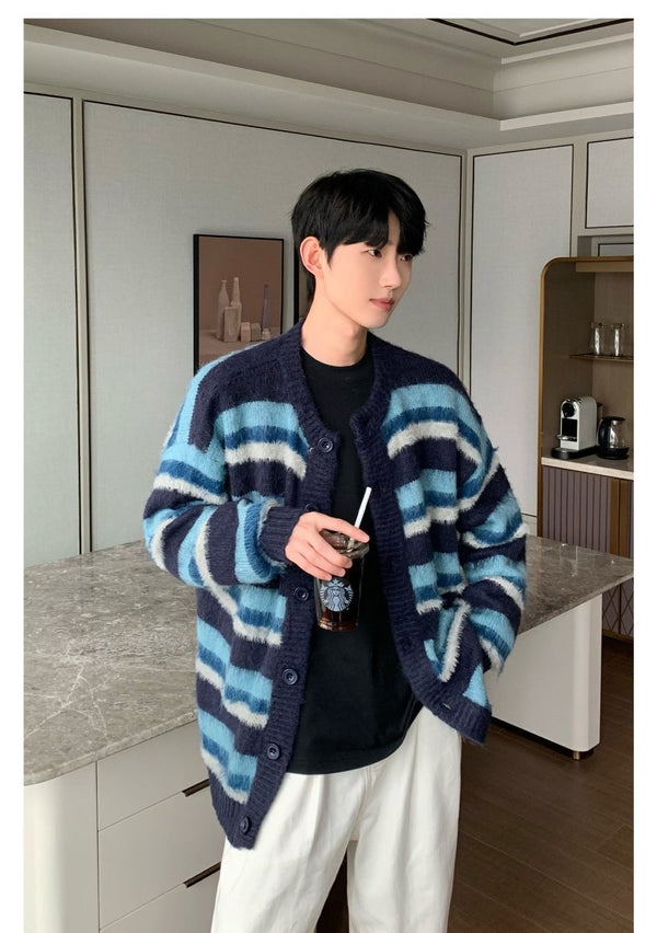 韓国ファッション SELCA-Border pattern knit cardigan-mselca2023aw61-03