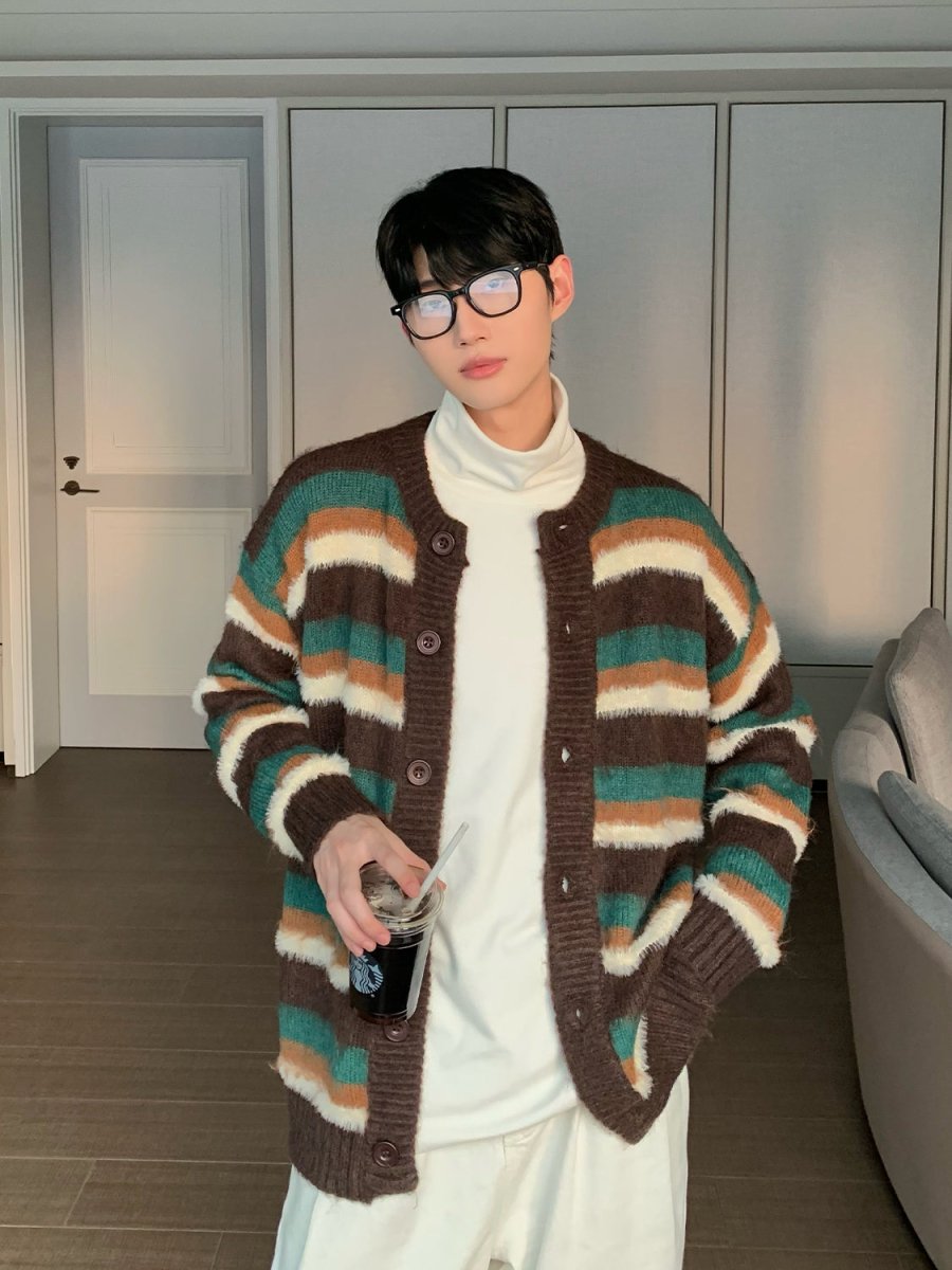 韓国ファッション SELCA-Border pattern knit cardigan-mselca2023aw61-04