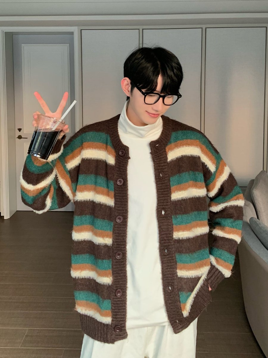 韓国ファッション SELCA-Border pattern knit cardigan-mselca2023aw61-05