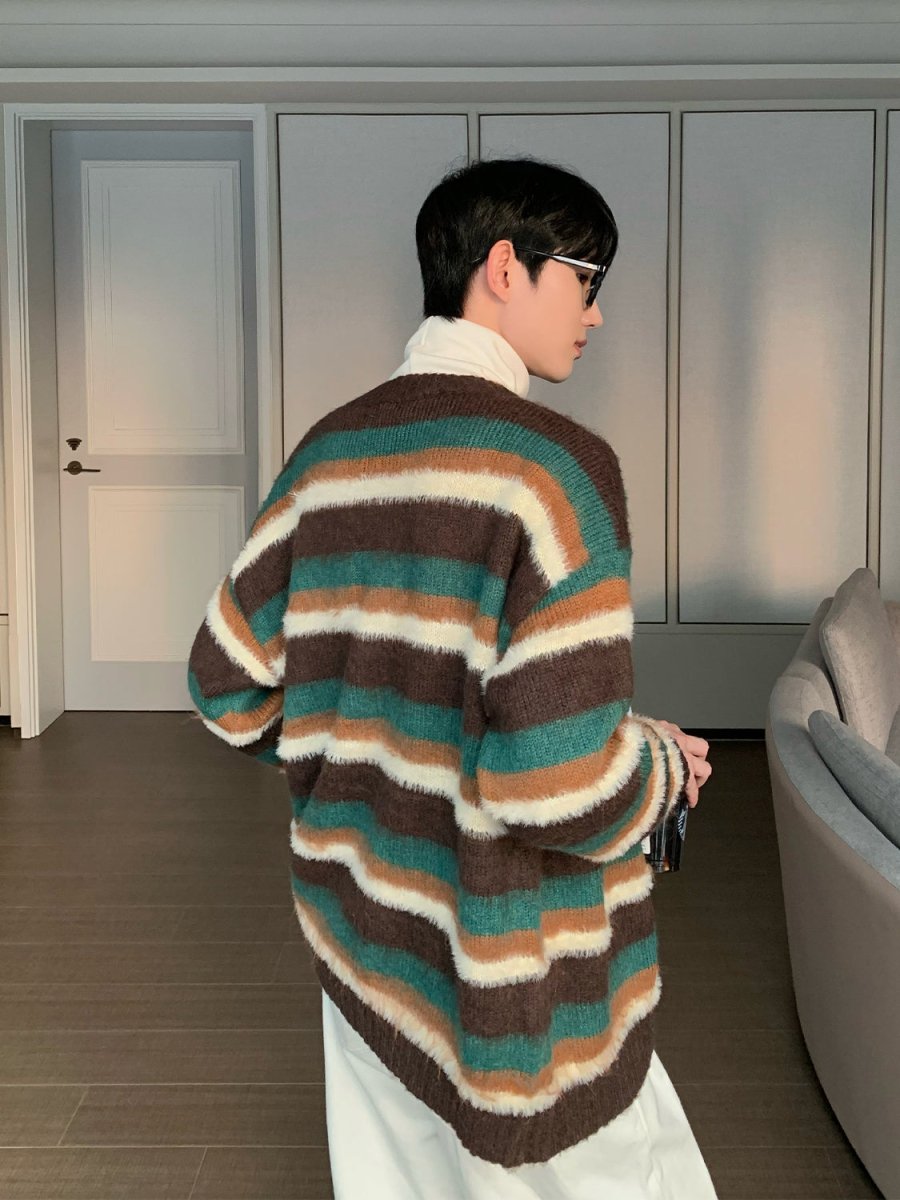 韓国ファッション SELCA-Border pattern knit cardigan-mselca2023aw61-02