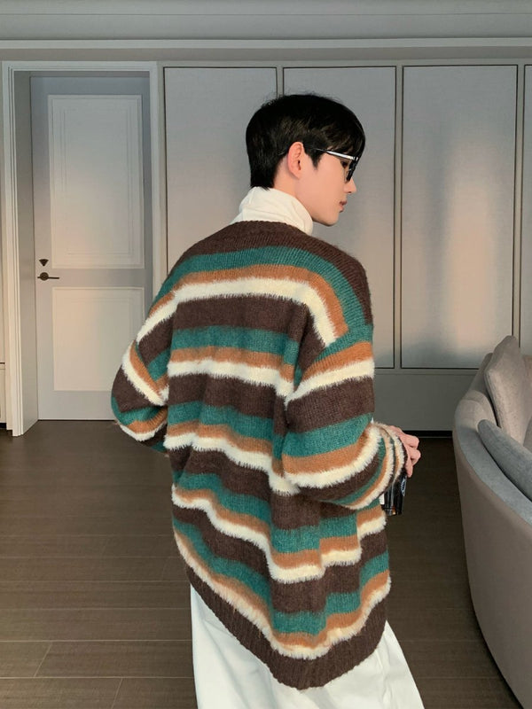 韓国ファッション SELCA-Border pattern knit cardigan-mselca2023aw61-02