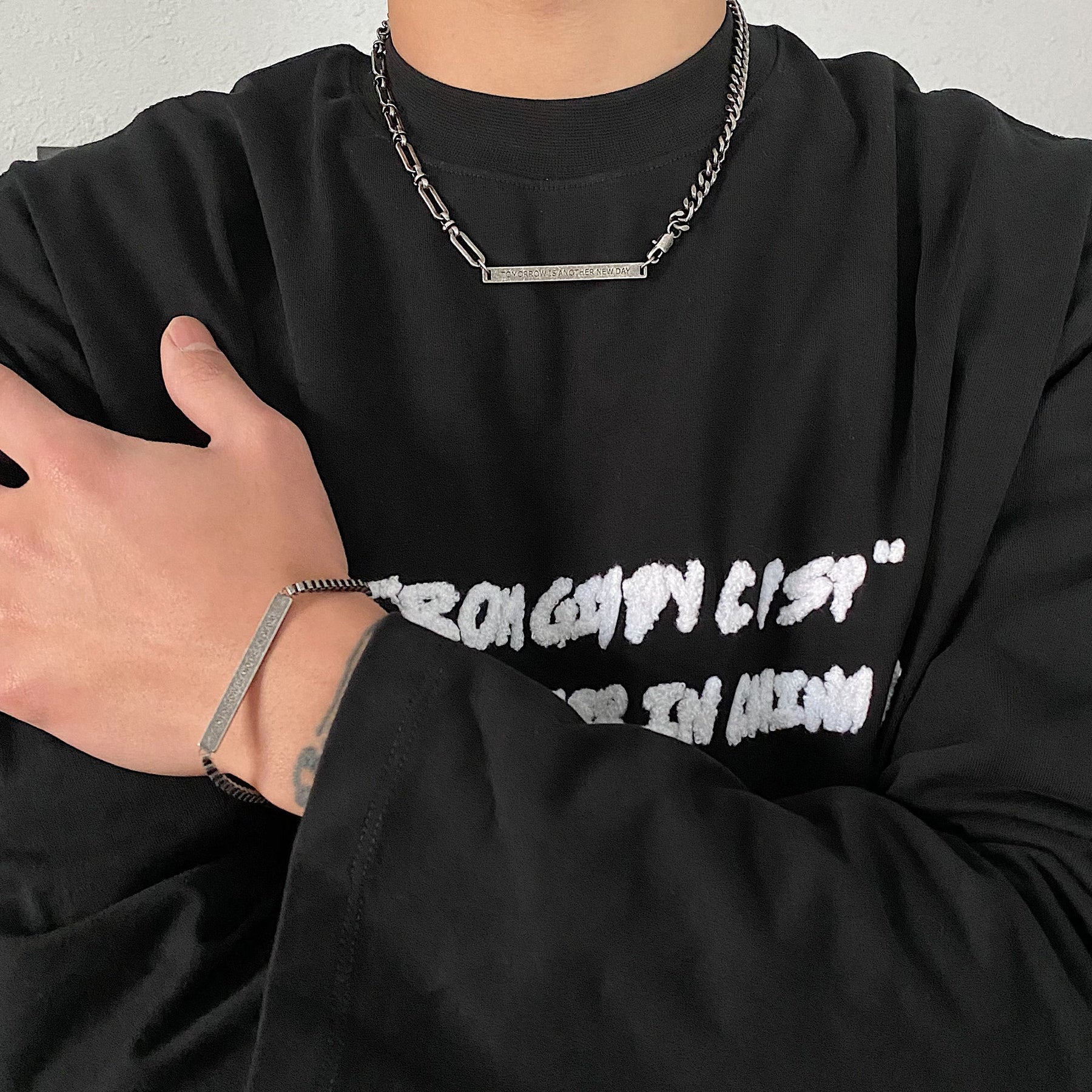 韓国ファッション SELCA-Rectangular Bar Necklace-mselca2023aw634-06