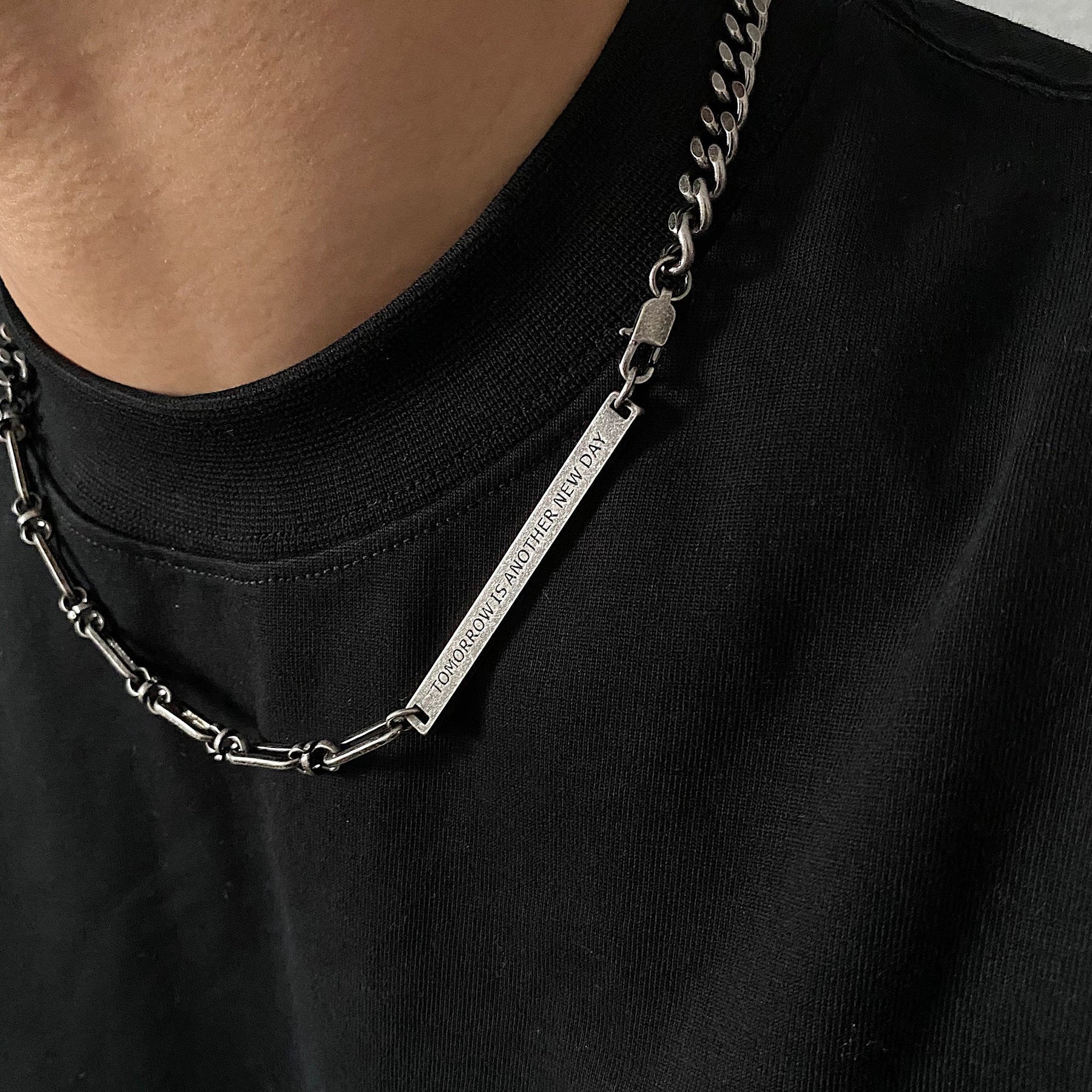 韓国ファッション SELCA-Rectangular Bar Necklace-mselca2023aw634-02