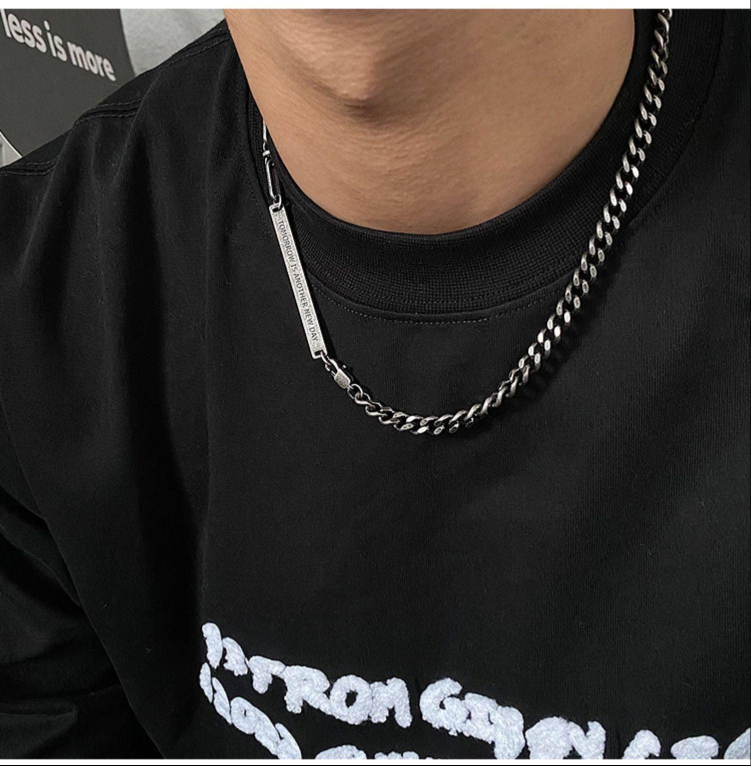 韓国ファッション SELCA-Rectangular Bar Necklace-mselca2023aw634-05