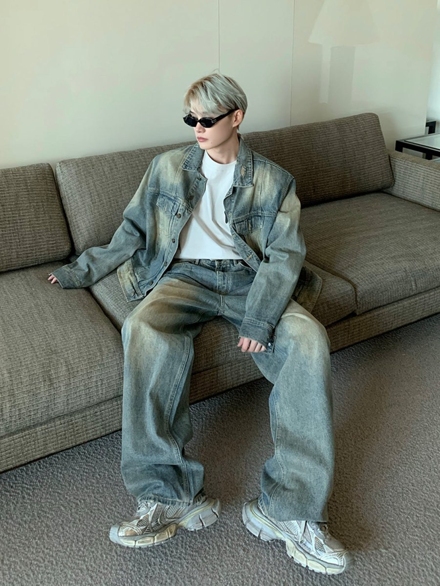 韓国ファッション SELCA-Retro wash denim setup-mselca2023aw653-04