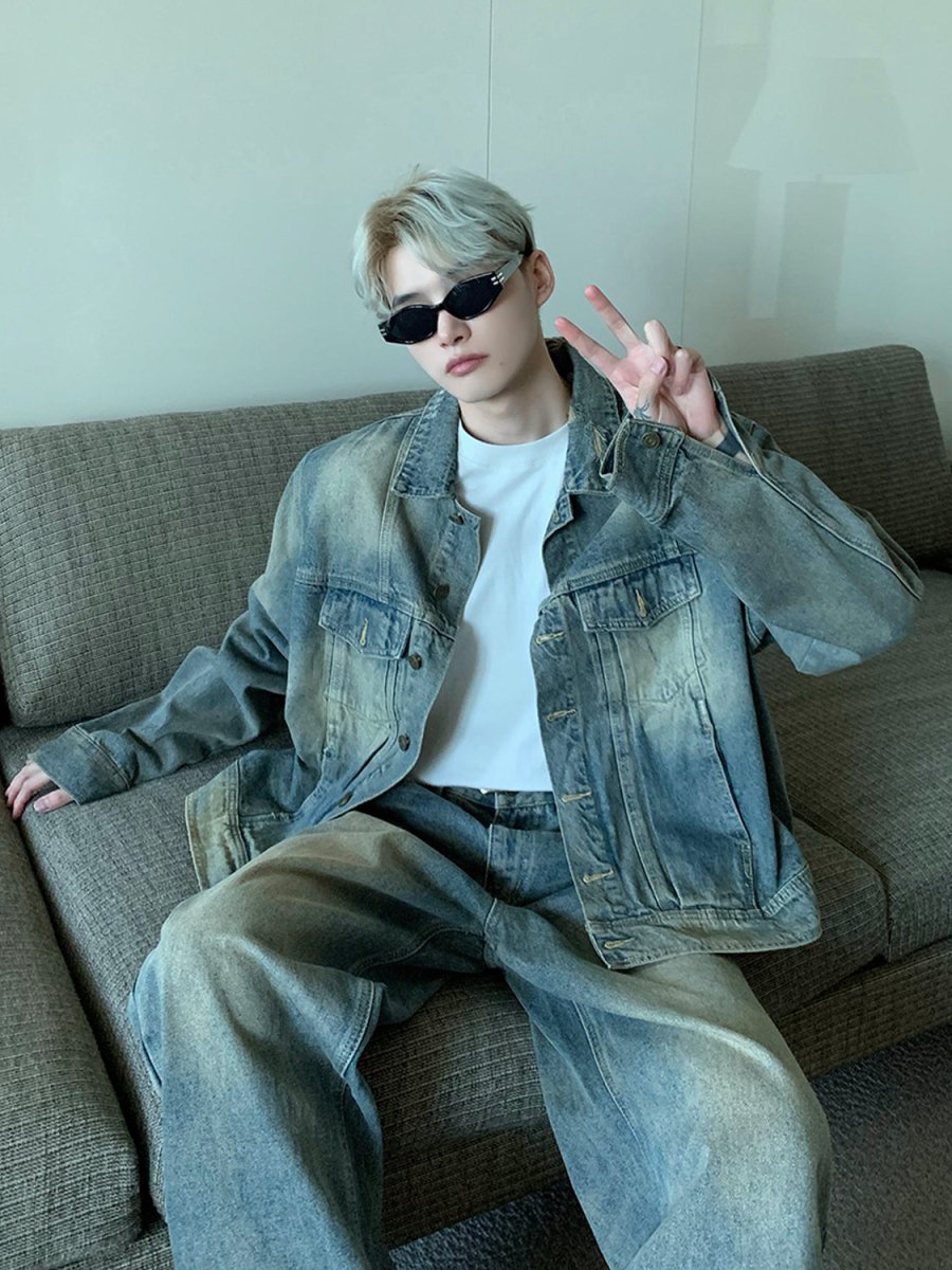 韓国ファッション SELCA-Retro wash denim setup-mselca2023aw653-01