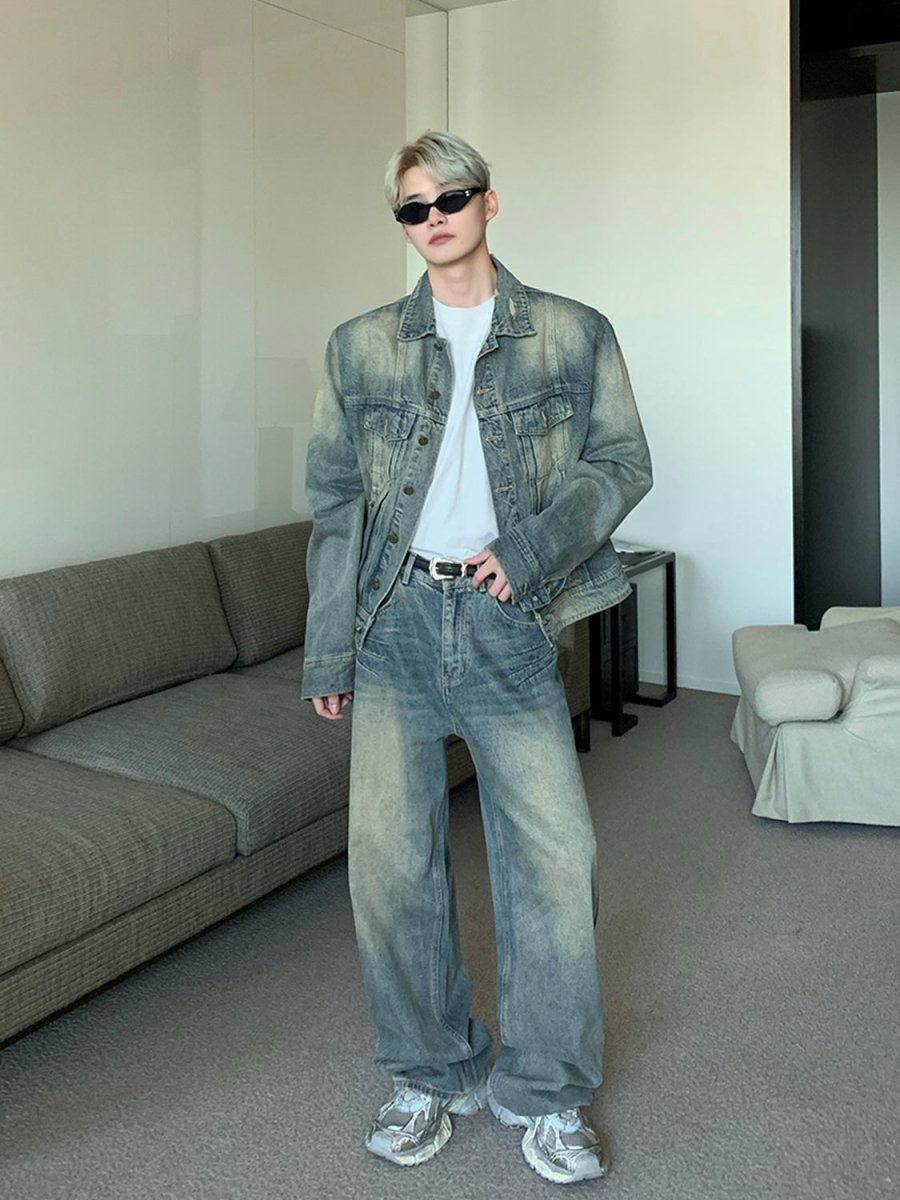 韓国ファッション SELCA-Retro wash denim setup-mselca2023aw653-02