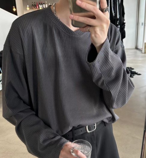 韓国ファッション SELCA-Ron T -shirt with ribs-mselca2023aw663-04