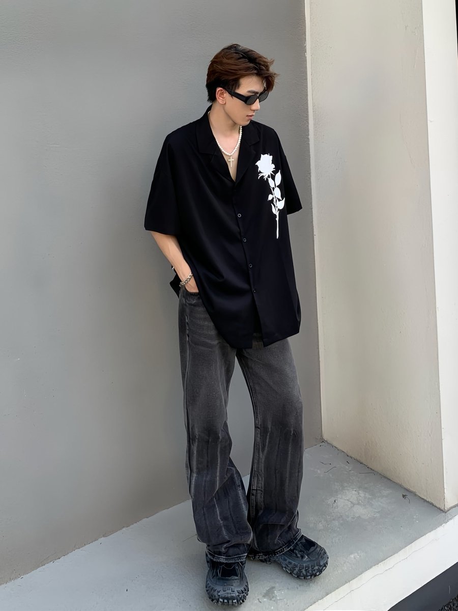 韓国ファッション SELCA-Rose print V -neck shirt-mselca2023aw666-03