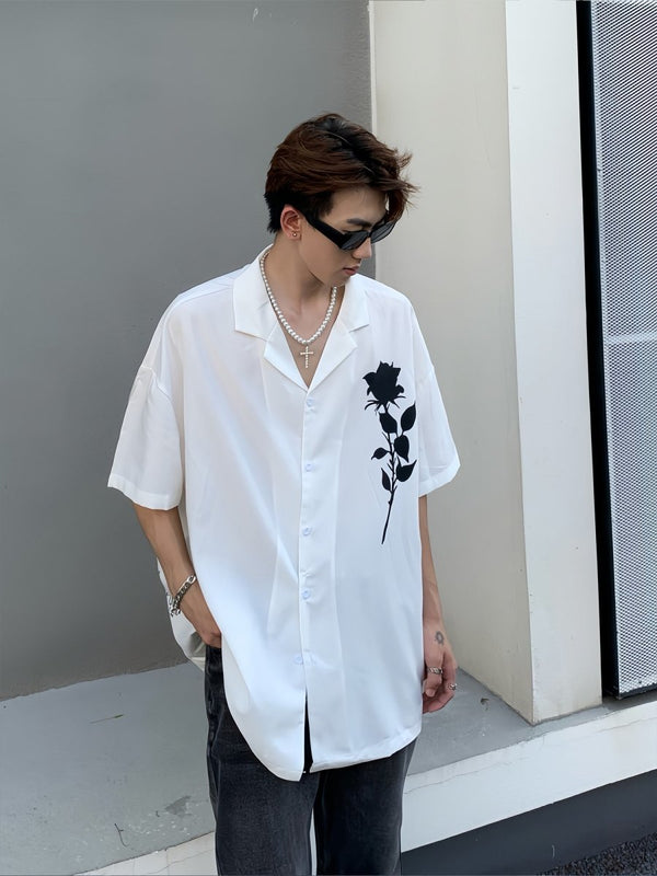 韓国ファッション SELCA-Rose print V -neck shirt-mselca2023aw666-02