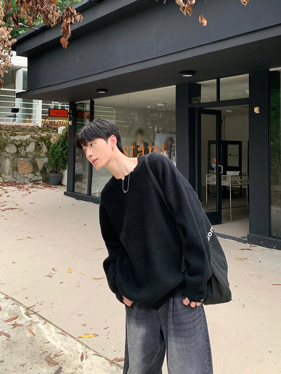 韓国ファッション SELCA-Round neck a solid knit sweater-mselca2023aw667-05