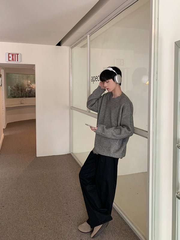 韓国ファッション SELCA-Round neck a solid knit sweater-mselca2023aw667-03