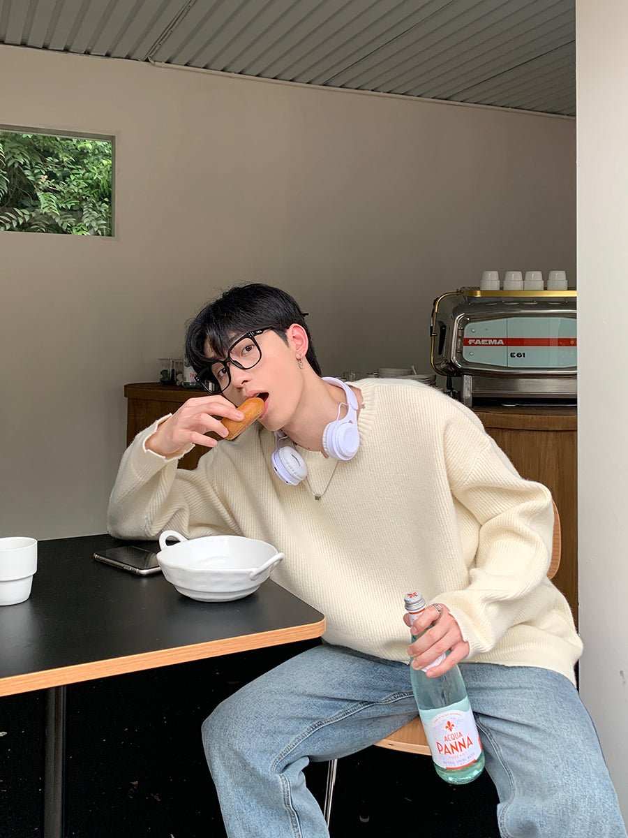 韓国ファッション SELCA-Round neck a solid knit sweater-mselca2023aw667-04