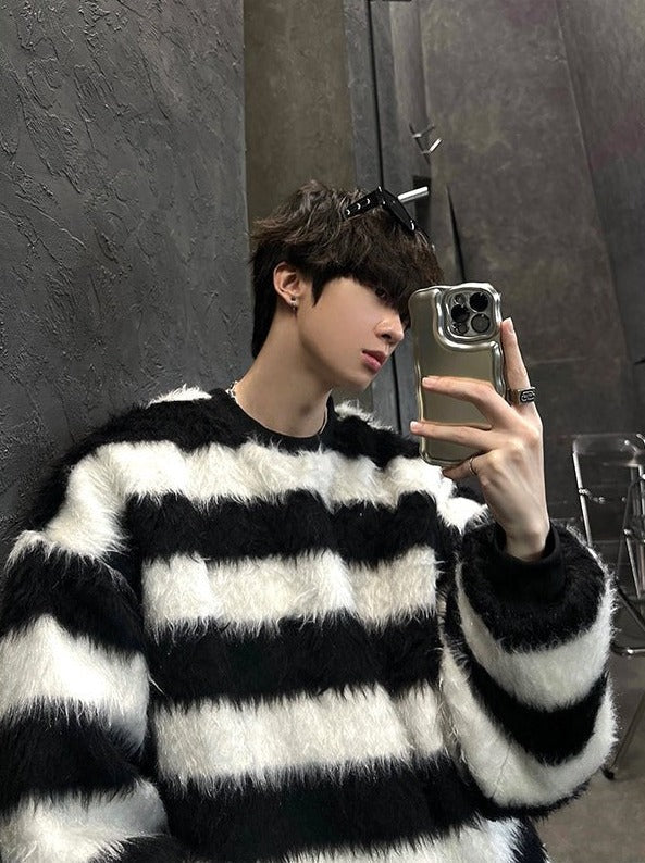 韓国ファッション SELCA-Round neck border knit-mselca2023aw669-01