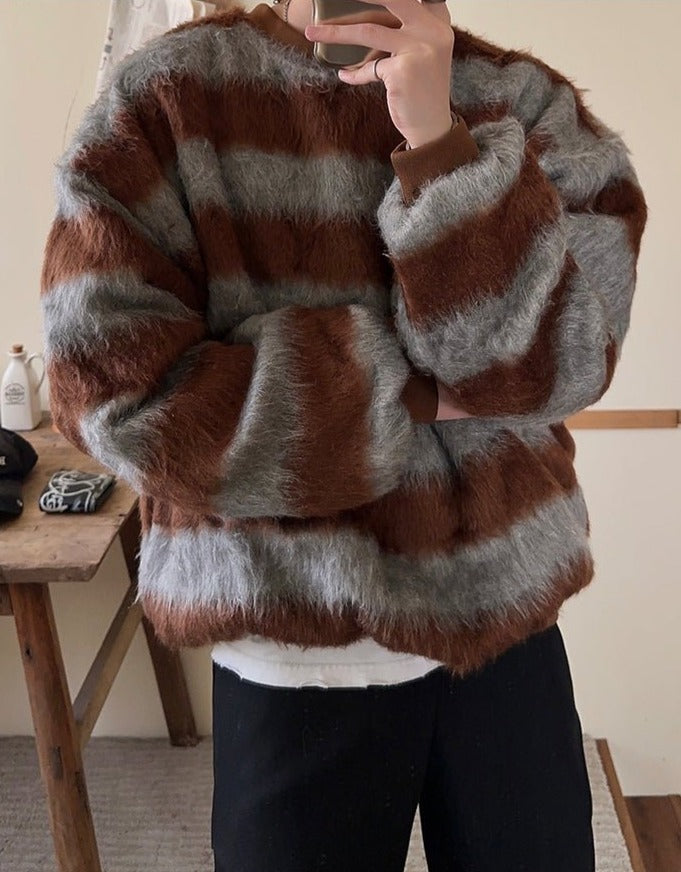 韓国ファッション SELCA-Round neck border knit-mselca2023aw669-02