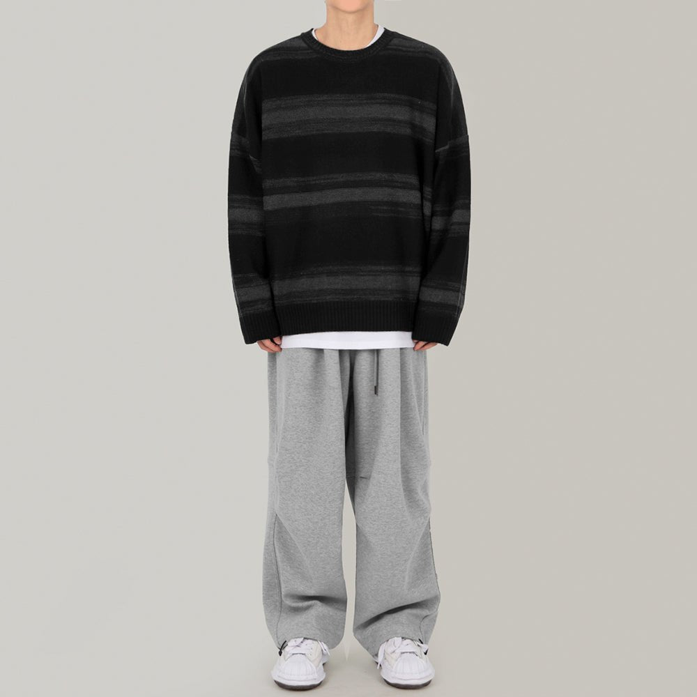 韓国ファッション SELCA-Round neck border knit sweater-mselca2023aw670-02