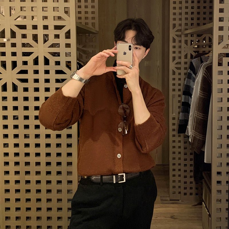 韓国ファッション SELCA-Round Neck Rule Knit Cardigan-mselca2023aw684-01
