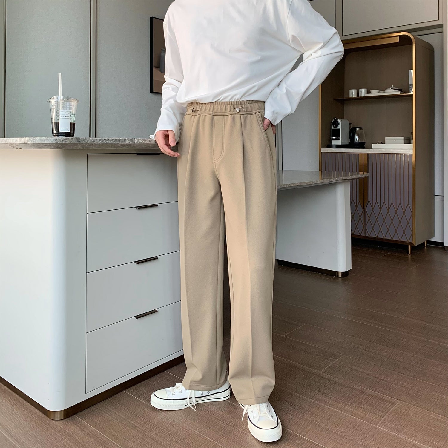 韓国ファッション SELCA-Rubber waist straight pants-mselca2023aw690-010