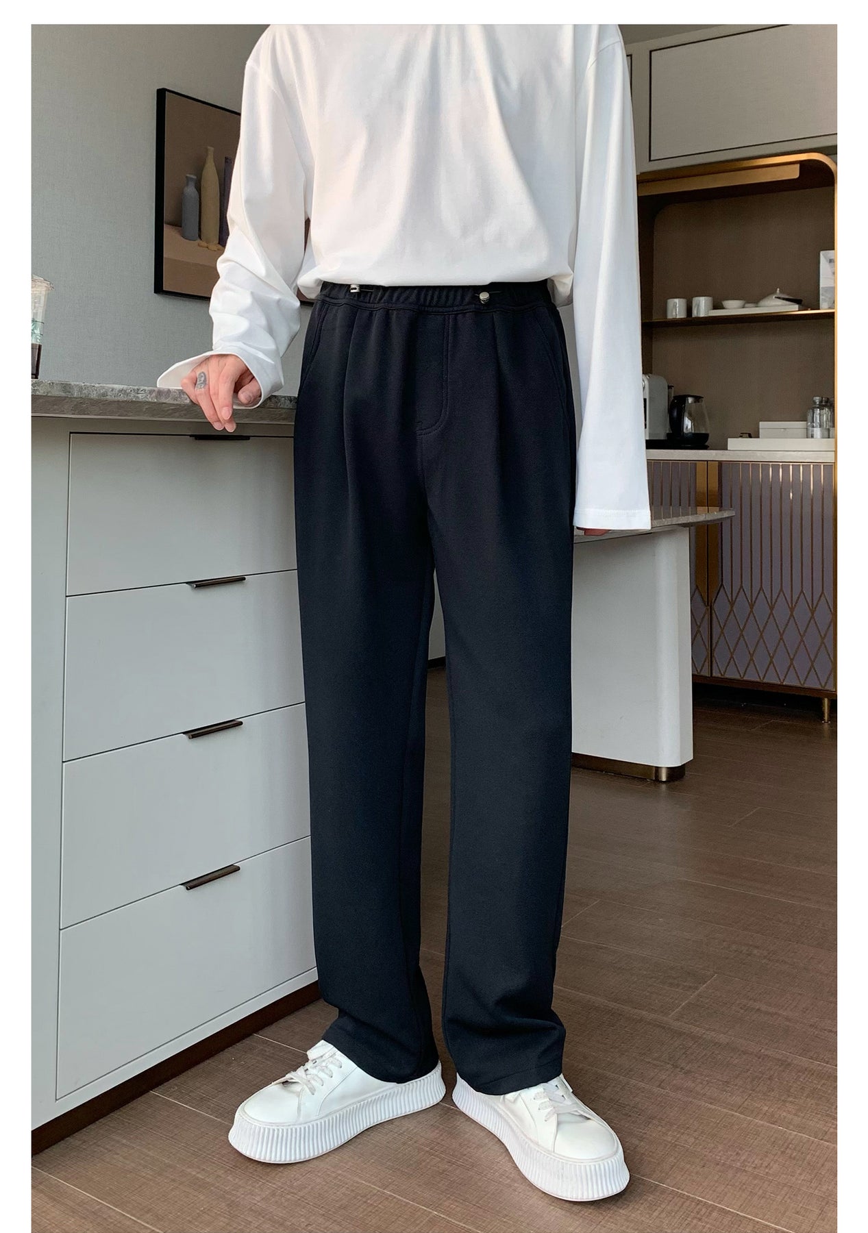 韓国ファッション SELCA-Rubber waist straight pants-mselca2023aw690-07