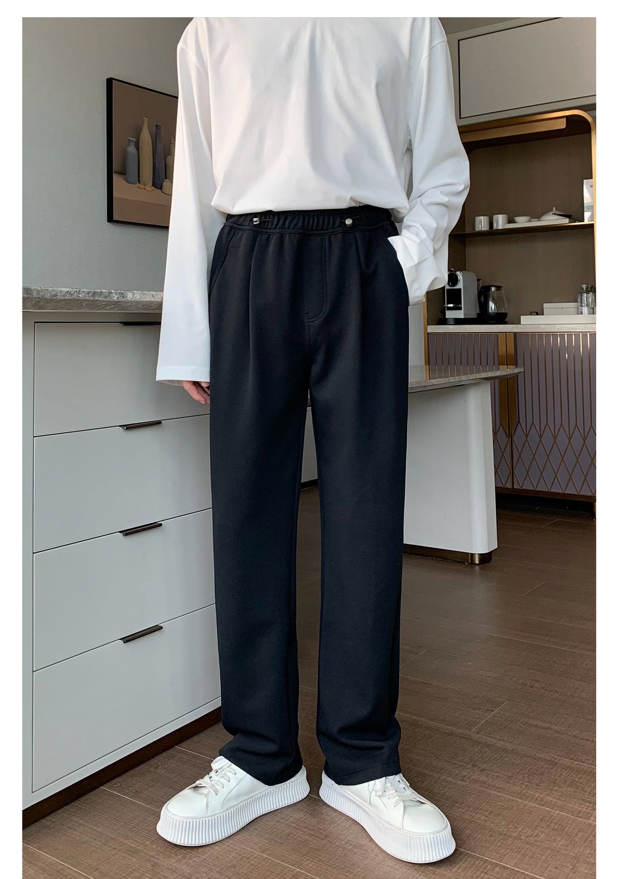 韓国ファッション SELCA-Rubber waist straight pants-mselca2023aw690-09