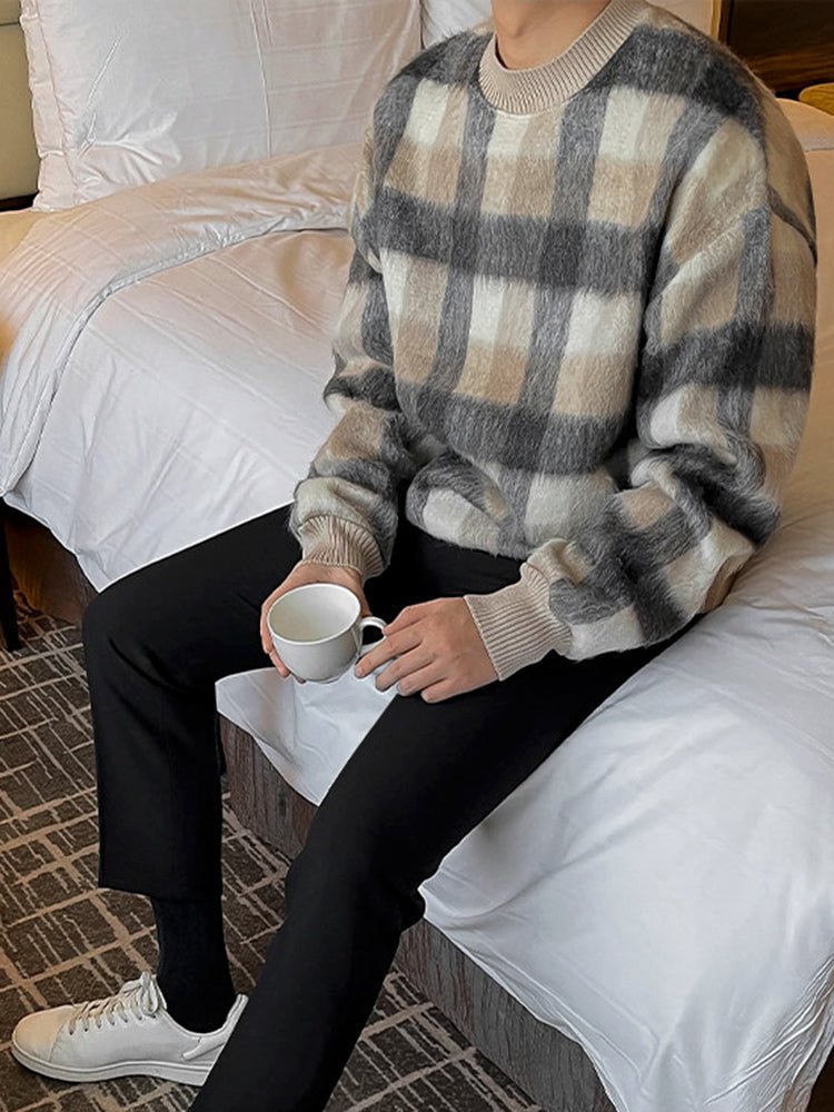 韓国ファッション SELCA-Semitter plaid knit-mselca2023aw698-04