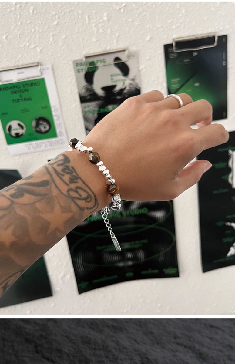 韓国ファッション SELCA-Brown silver stitch bracelet-mselca2023aw71-02