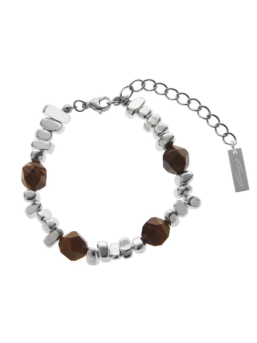 韓国ファッション SELCA-Brown silver stitch bracelet-mselca2023aw71-01