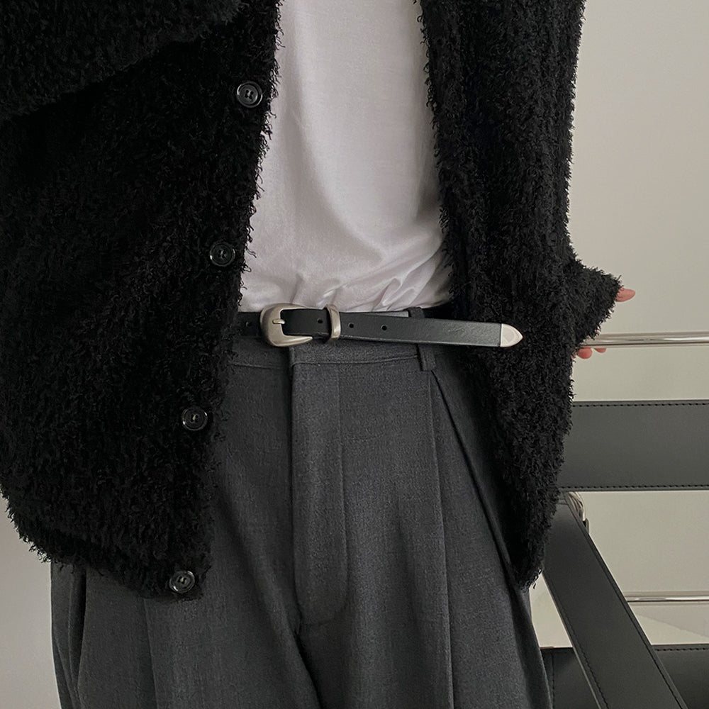 韓国ファッション SELCA-Silver Metal Leather Belt-mselca2023aw741-03