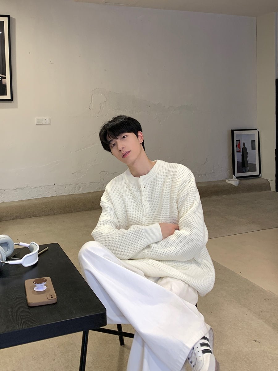 韓国ファッション SELCA-Solid Crew neck sweater-mselca2023aw773-02