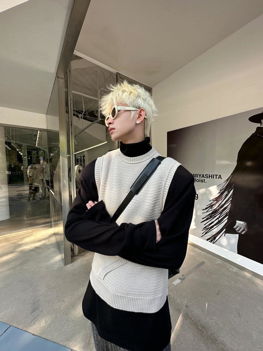 韓国ファッション SELCA-Stitching Knitted Sweater-mselca2023aw813-01