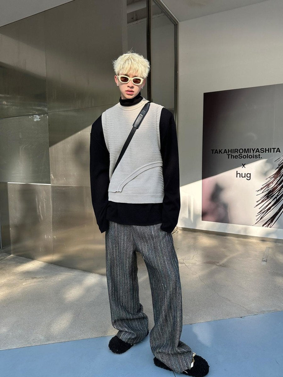 韓国ファッション SELCA-Stitching Knitted Sweater-mselca2023aw813-02