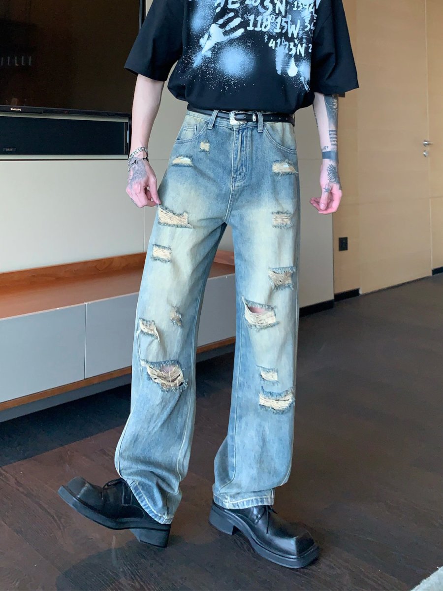 韓国ファッション SELCA-Straight damage denim pants-mselca2023aw829-07