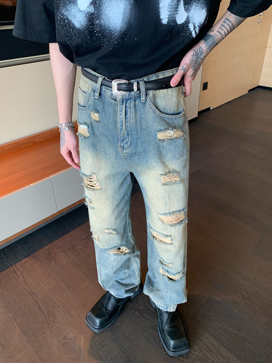 韓国ファッション SELCA-Straight damage denim pants-mselca2023aw829-03