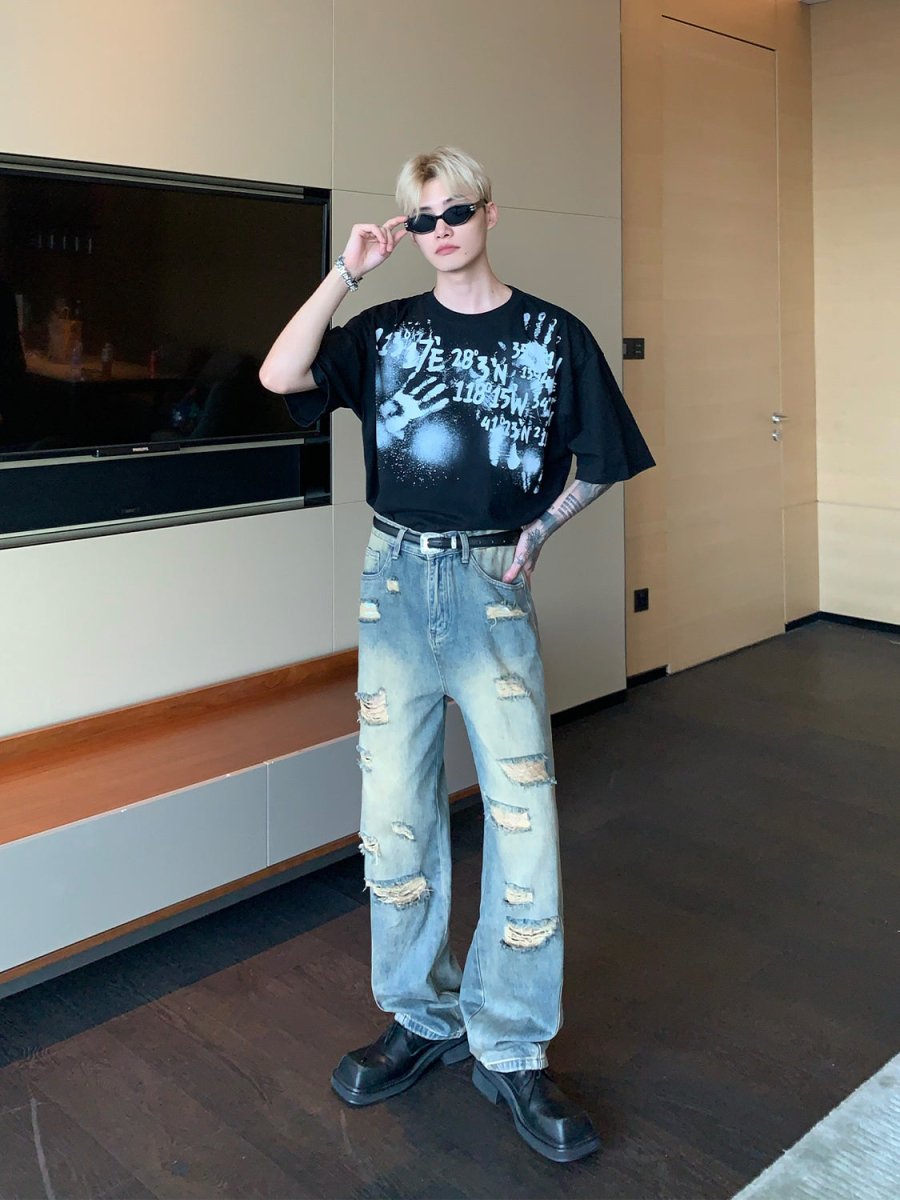 韓国ファッション SELCA-Straight damage denim pants-mselca2023aw829-04