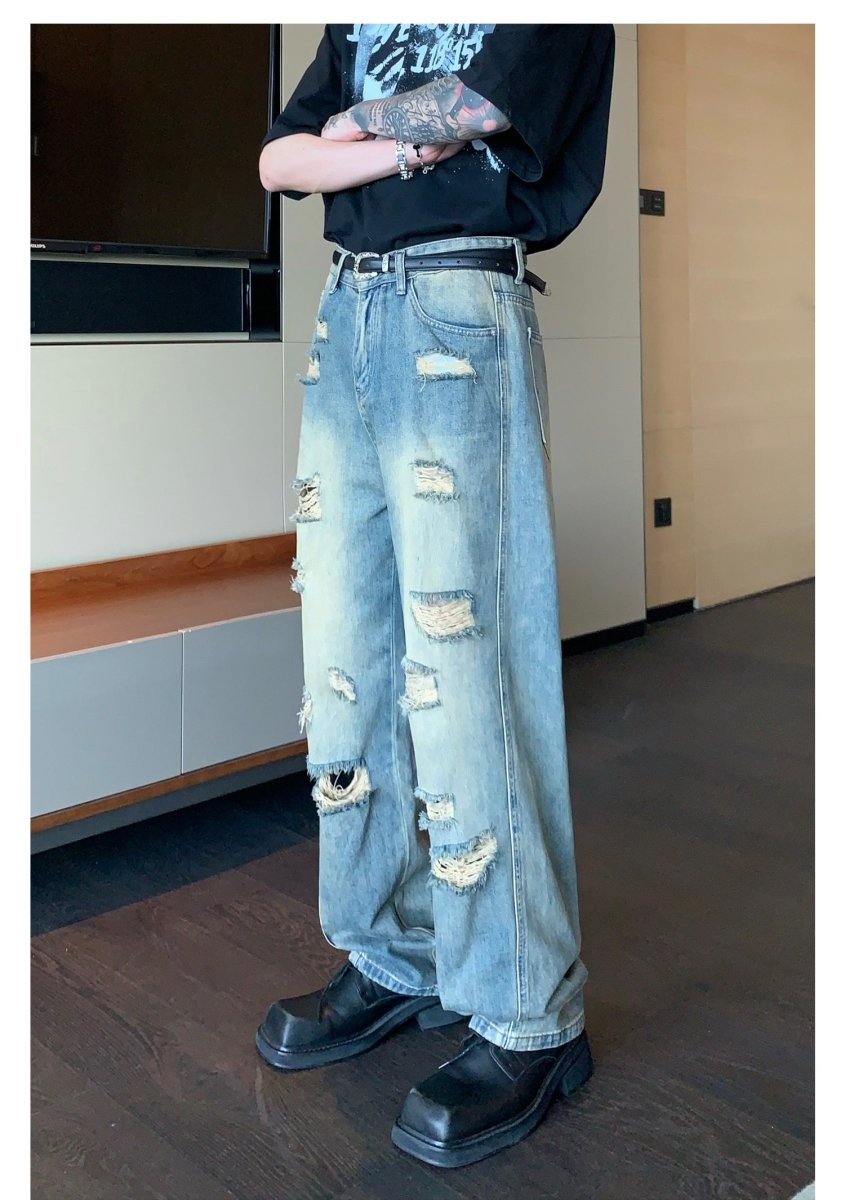 韓国ファッション SELCA-Straight damage denim pants-mselca2023aw829-05