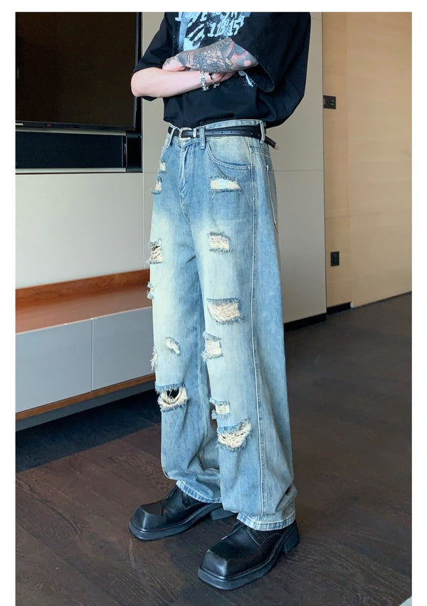 韓国ファッション SELCA-Straight damage denim pants-mselca2023aw829-05