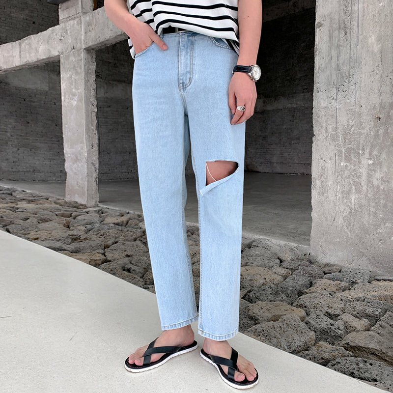 韓国ファッション SELCA-Straight damage jeans-mselca2023aw830-04