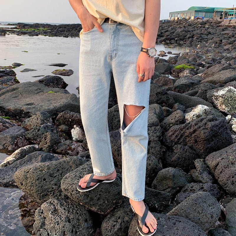 韓国ファッション SELCA-Straight damage jeans-mselca2023aw830-02