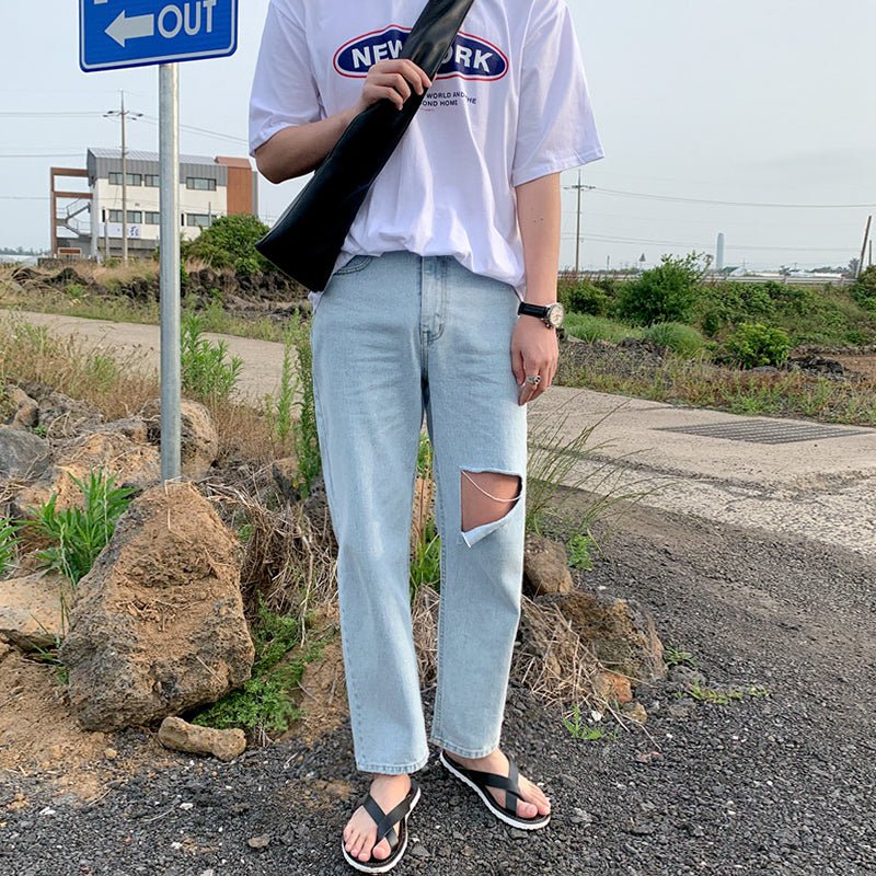 韓国ファッション SELCA-Straight damage jeans-mselca2023aw830-03