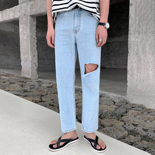 韓国ファッション SELCA-Straight damage jeans-mselca2023aw830-01