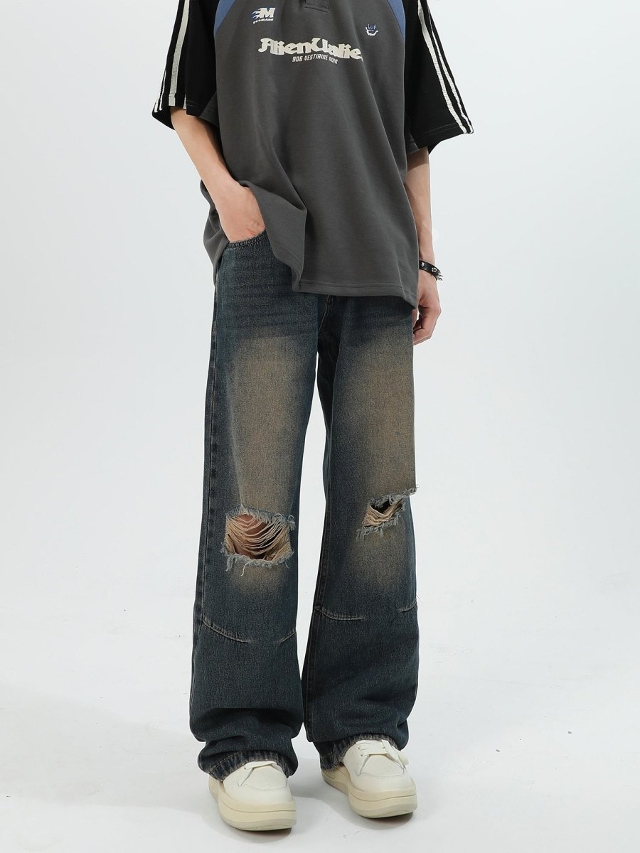 韓国ファッション SELCA-Straight denim damage jeans-mselca2023aw831-02